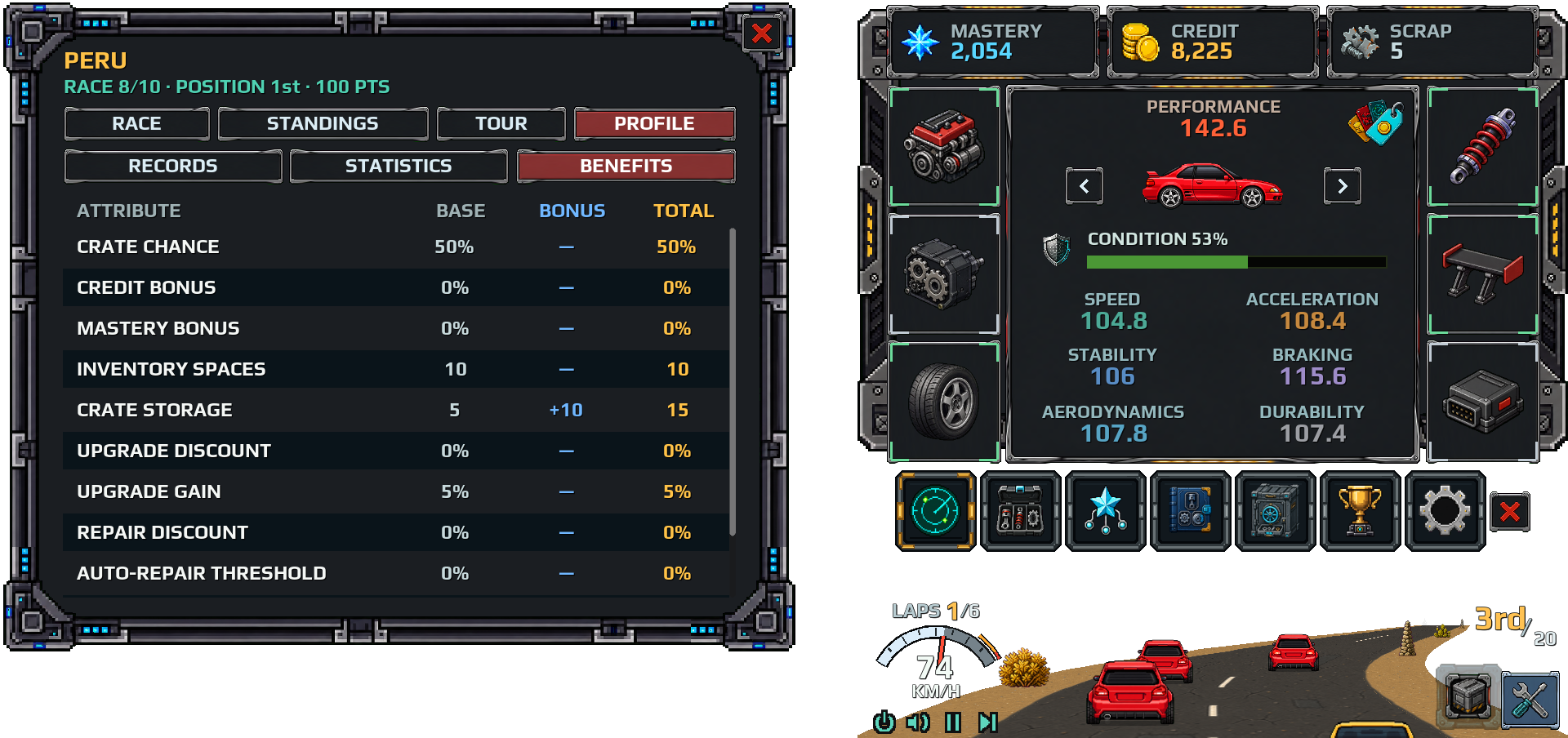 Benefits table showing crate chance and storage capacities