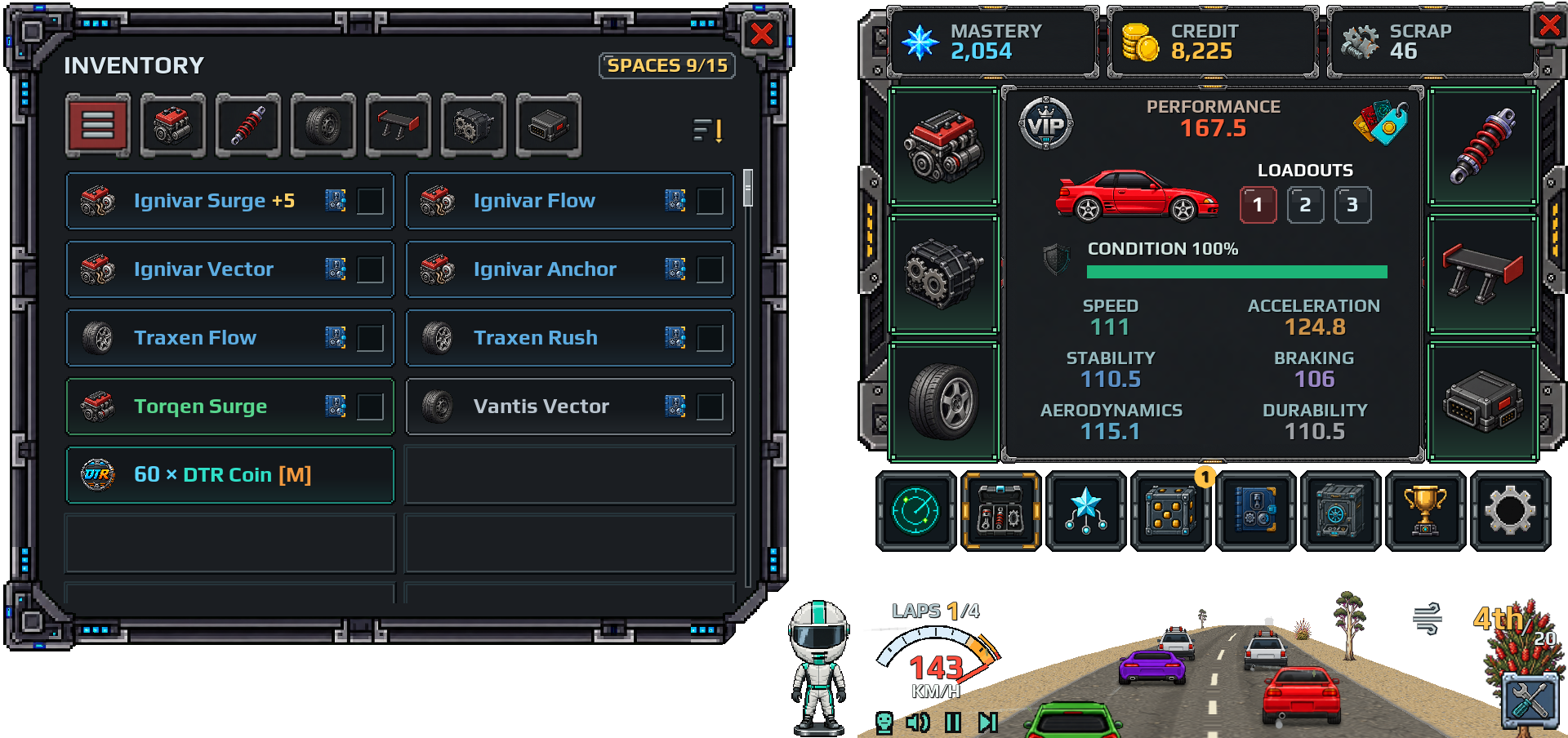 Desk Top Racer Inventory and Garage in English