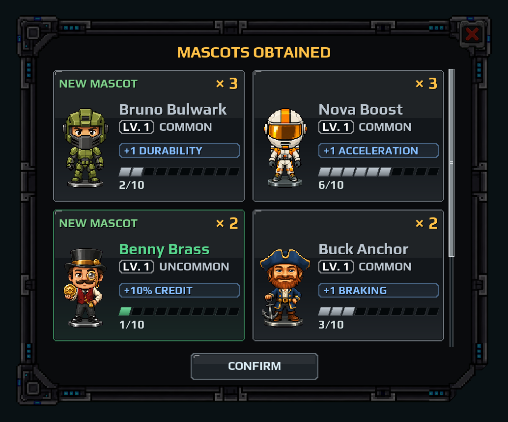 Summary of a multi-round play in the Mascot Machine