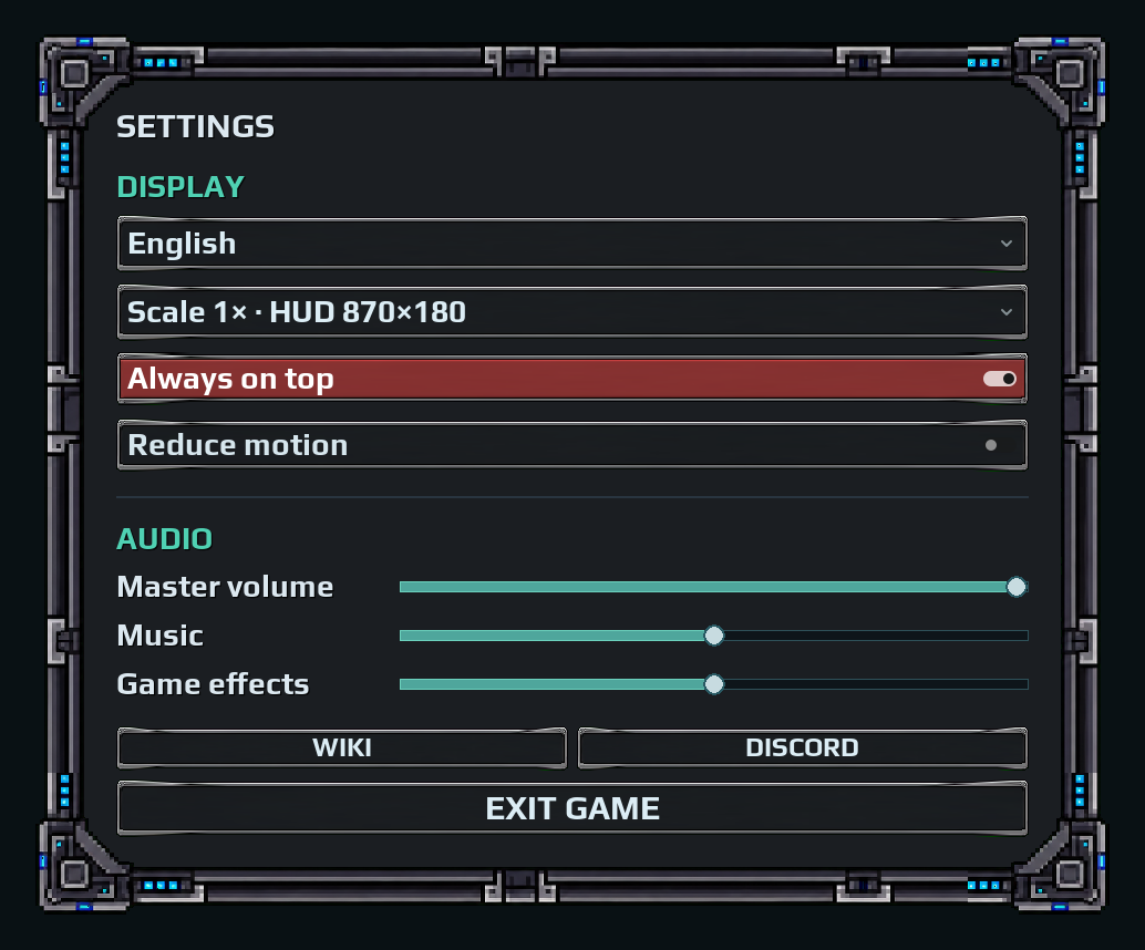 Game settings with Wiki and Discord