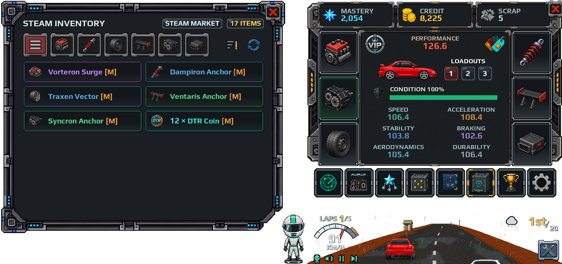 The in-game Steam Inventory panel, with [M] parts and DTR Coin