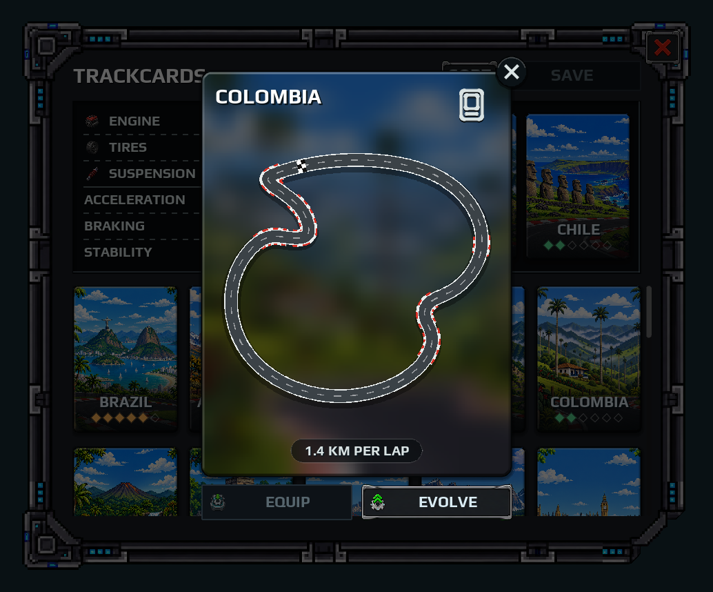 Reverso de la carta con el circuito del país